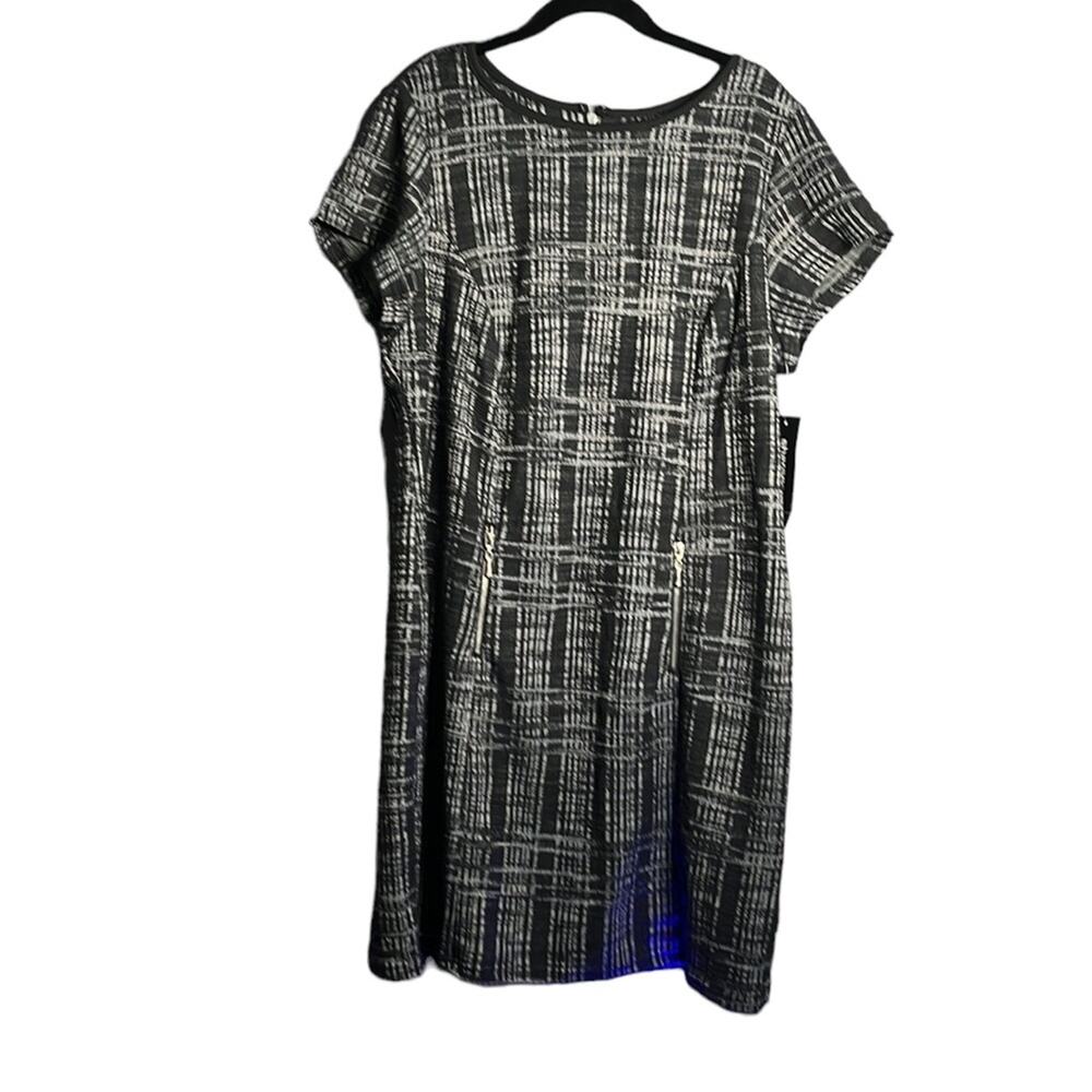 Sharagano Short Sleeve Black White Tweed Dress 14W